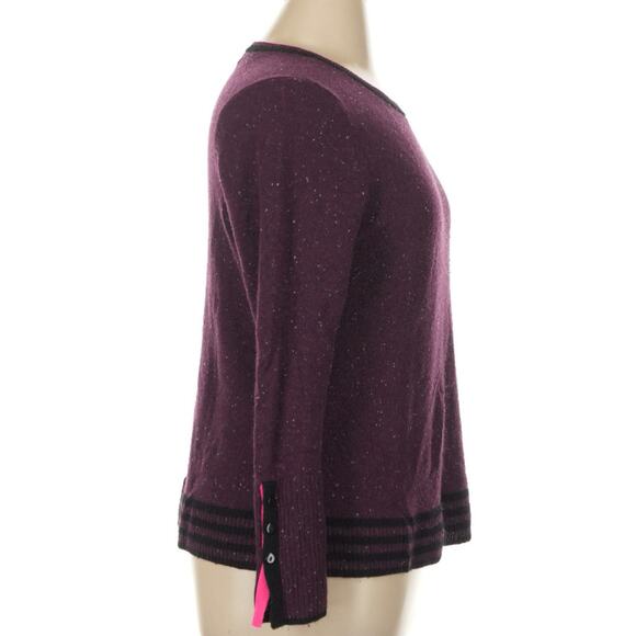 Lisa Todd Purple Speckled 100% Cashmere Crewneck Ringer Sweater XL - Picture 4 of 8